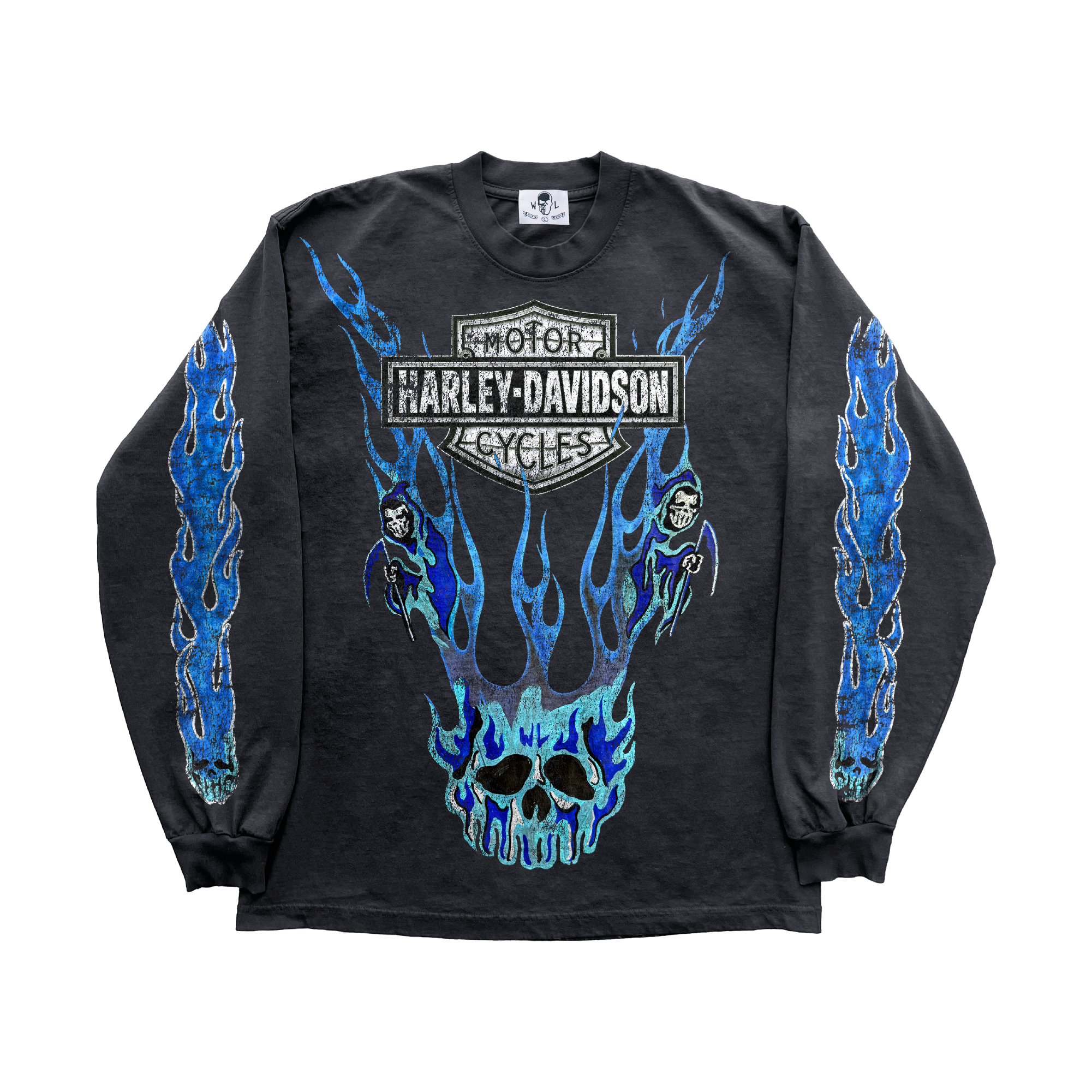 Blue Flame Long Sleeve T- Shirt - Vintage Black – Warren Lotas Blue Flame Long Sleeve T- Shirt - Vintage Black – Warren Lotas