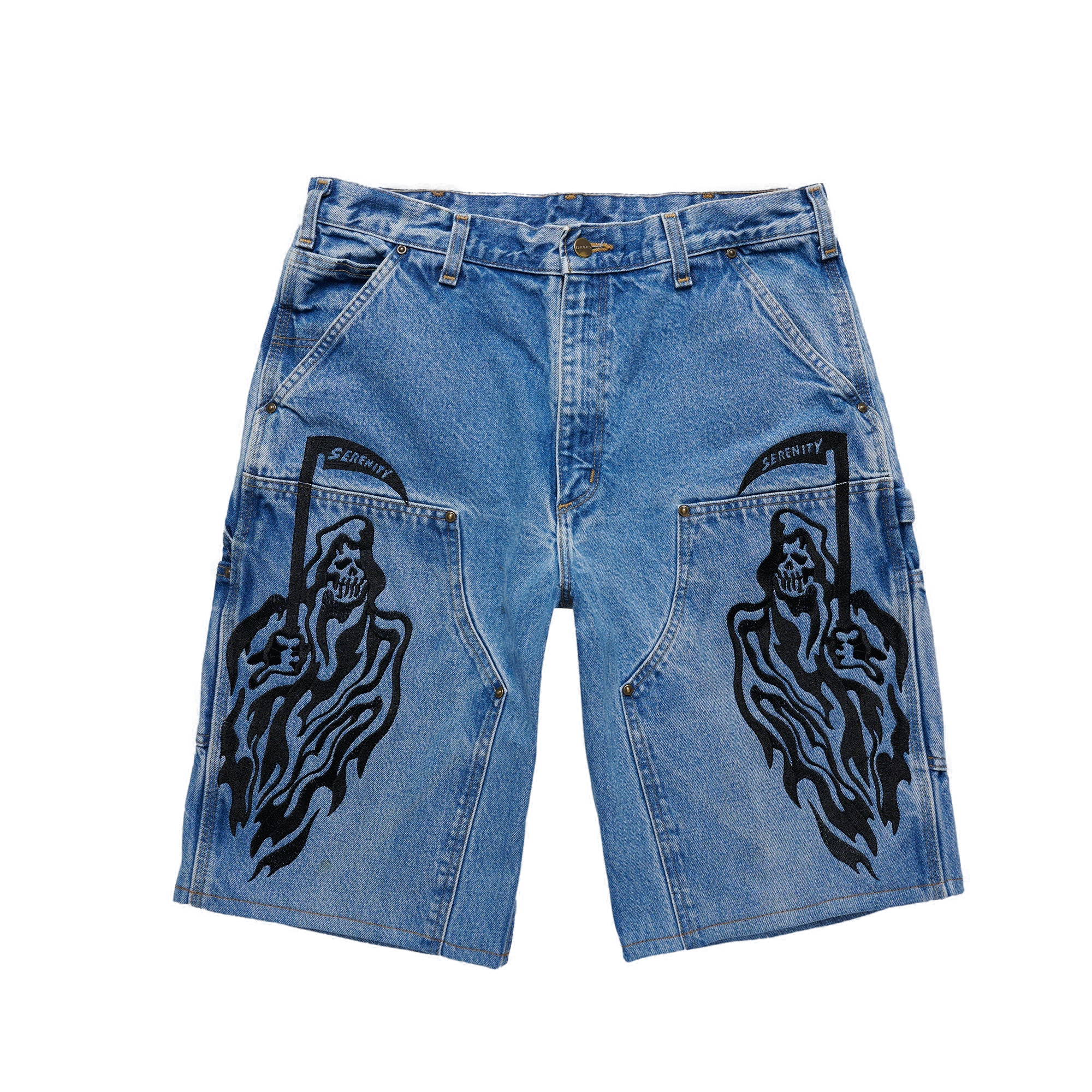 Serenity Vintage Carhartt Double Knee Shorts - Blue Denim/Black 