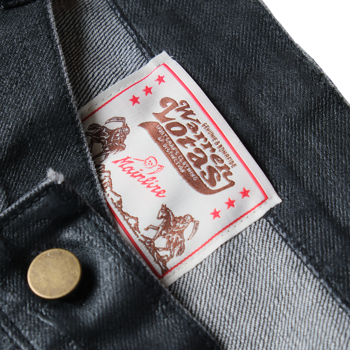 Leather Applique Baggy Printed Jeans - Black Plastisol