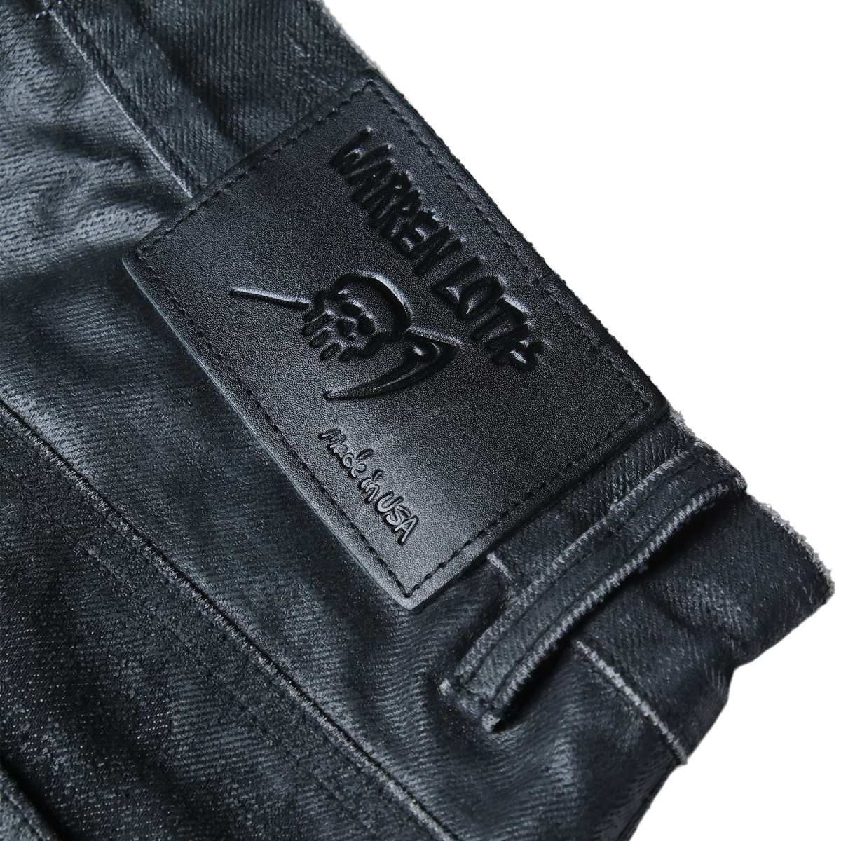 Leather Applique Baggy Printed Jeans - Black Plastisol
