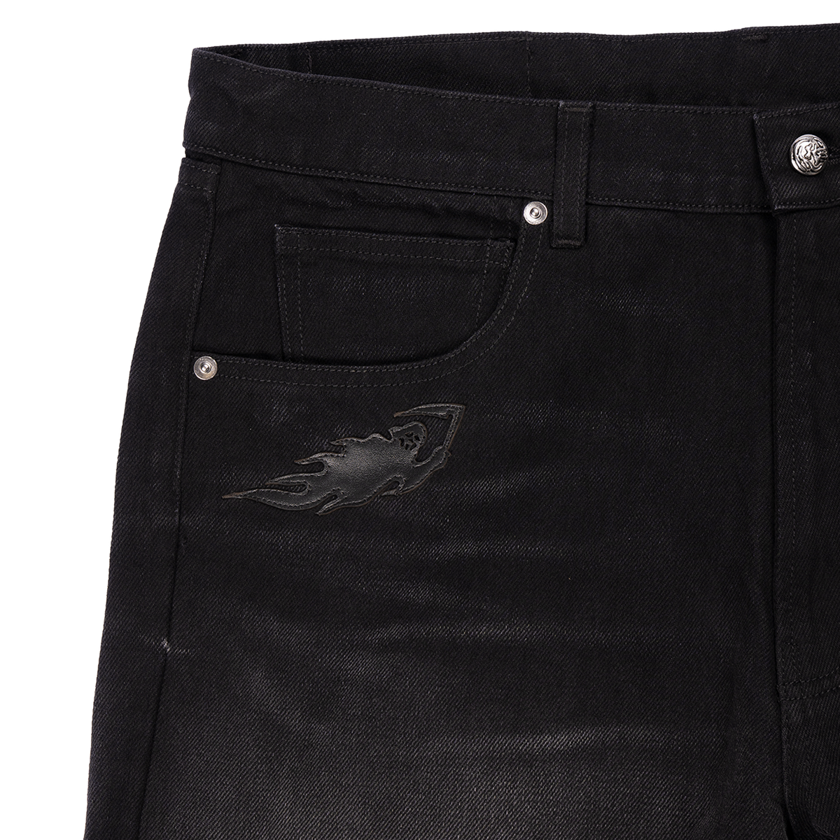 Leather Applique Reaper Denim Pant - Faded Black