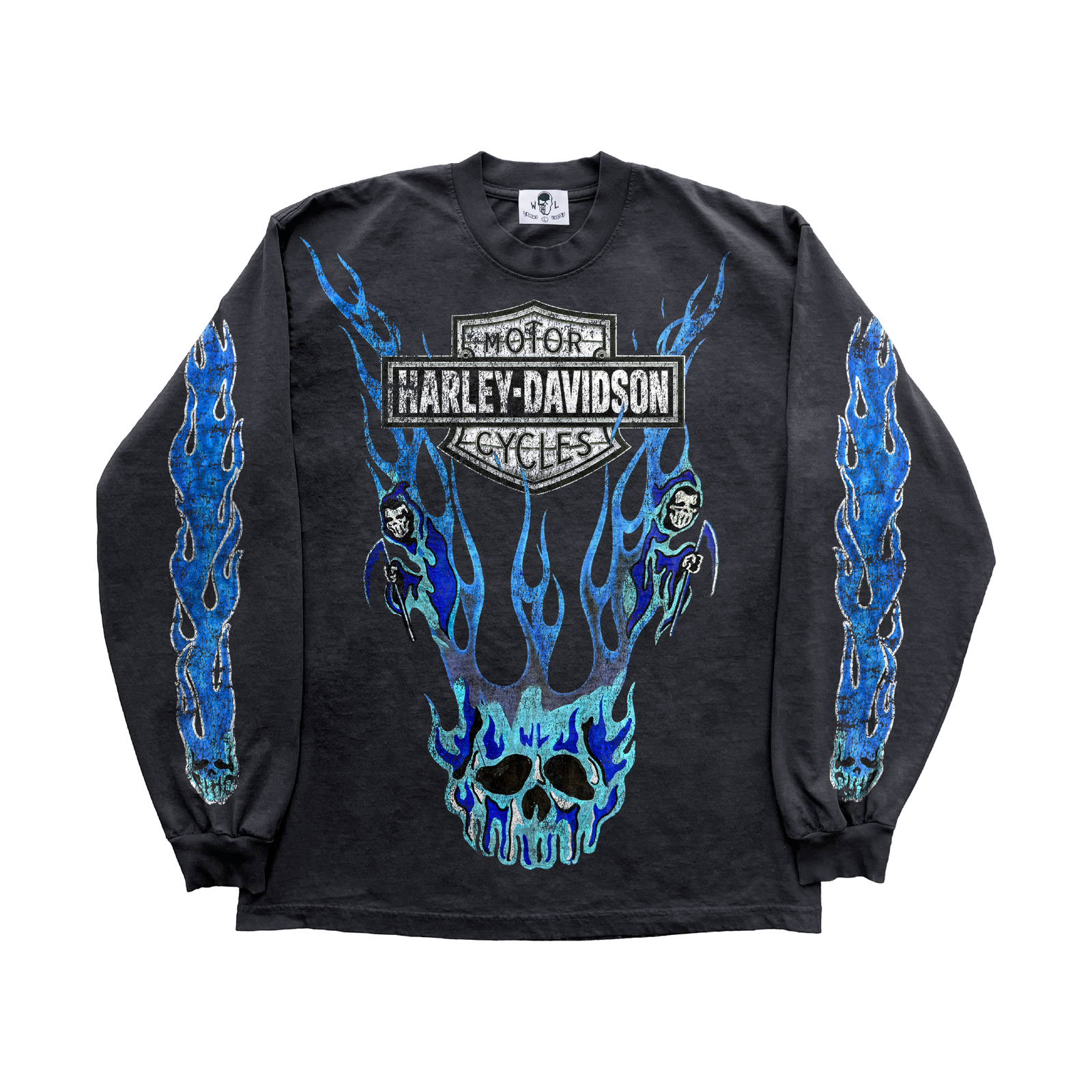 Blue Flame Long Sleeve T- Shirt - Vintage Black