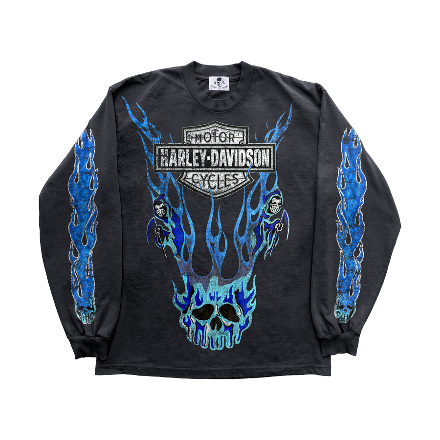 Blue Flame Long Sleeve T- Shirt - Vintage Black