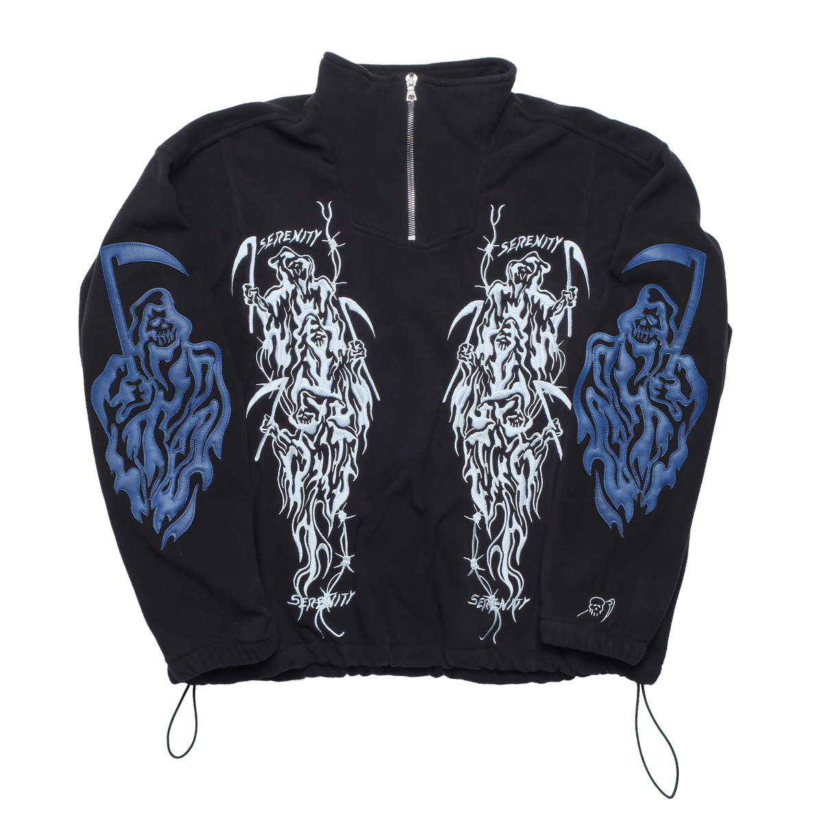 Embroidered Japanese 1/4 Polar Fleece - Black