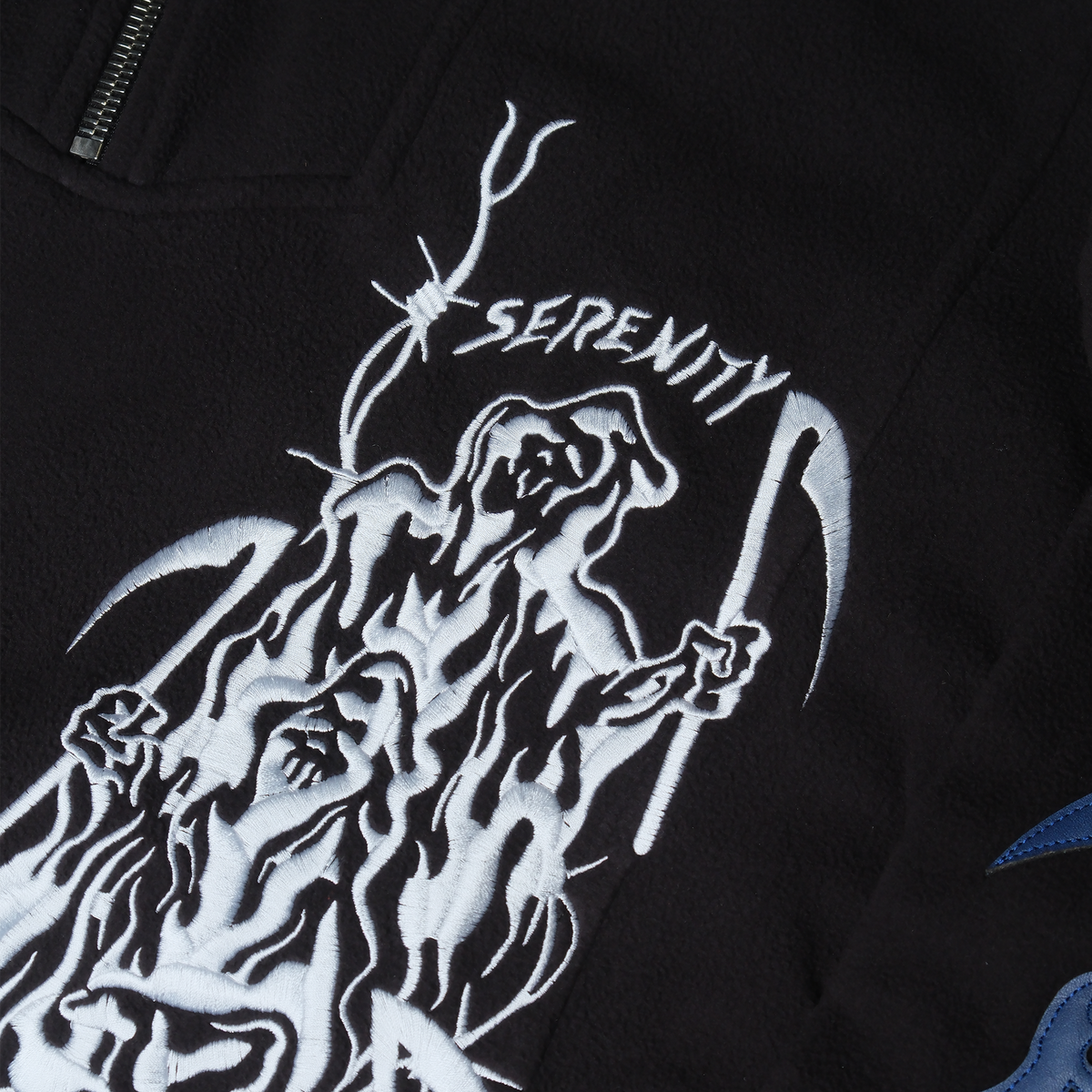 Embroidered Japanese 1/4 Polar Fleece - Black