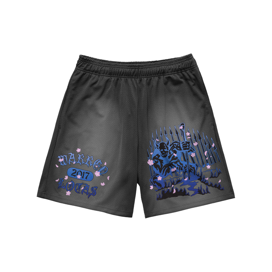 Sakura Demon Guard Mesh Shorts - Sunfaded Black