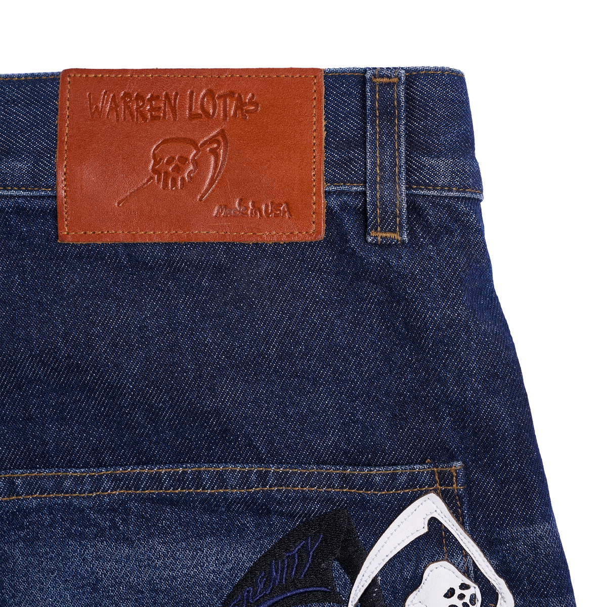 White Reaper Applique Baggy Moto Denim Short - Faded Indigo