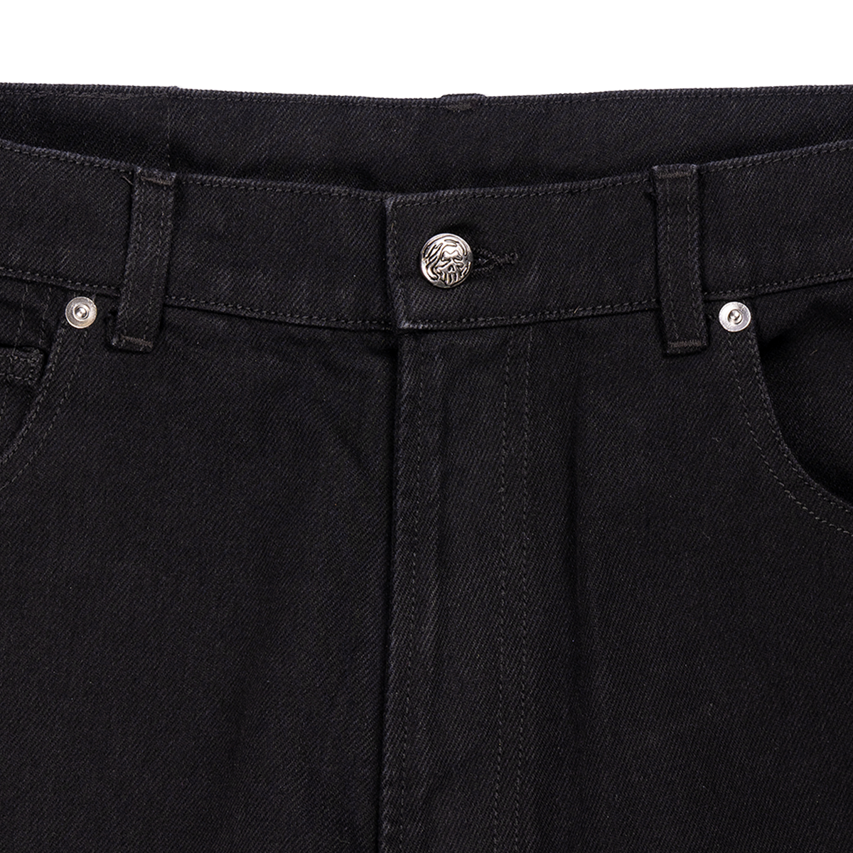 Leather Flame and Reaper Applique Denim Pants - Washed Black