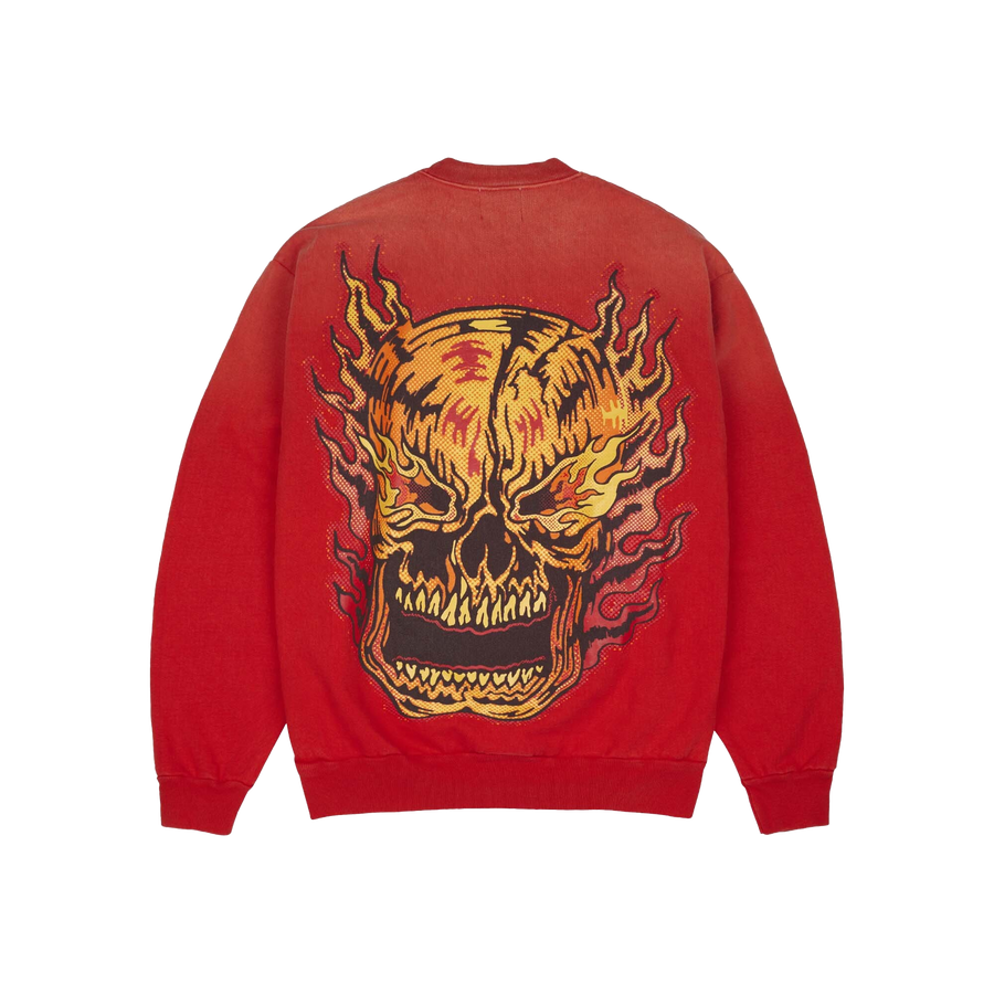 Flaming Skull Crewneck - Ferrari Red