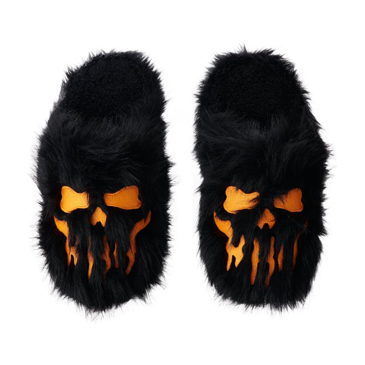 Furry Skull Slippers - Black
