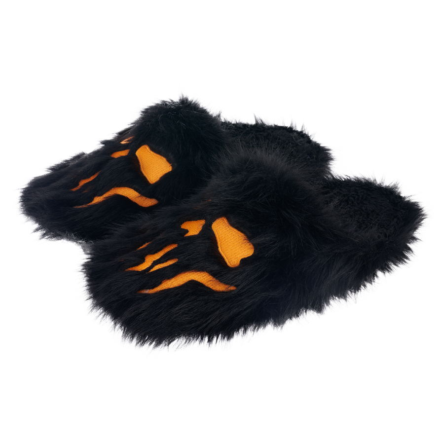 Furry Skull Slippers - Black