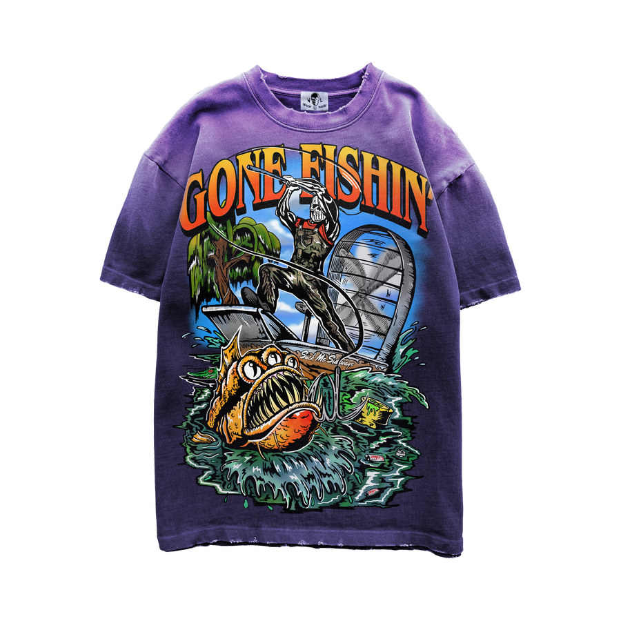 Gone Fishin T-Shirt - Faded Mulberry