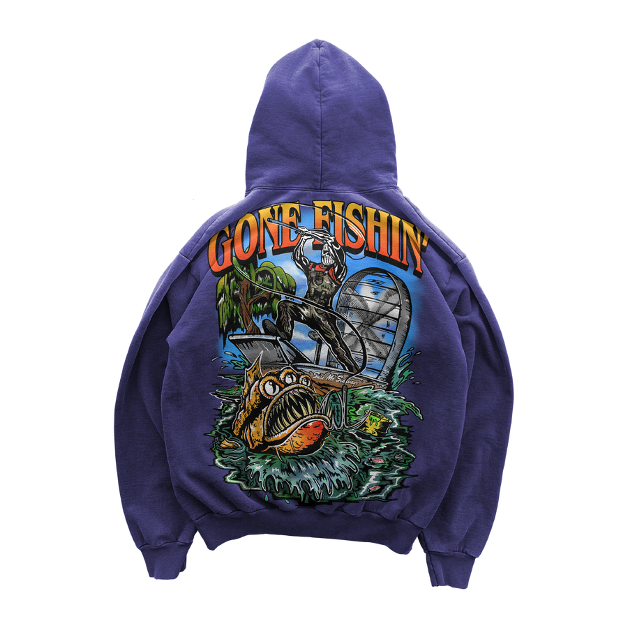 Gone Fishing Hoodie - Sun Faded Purple