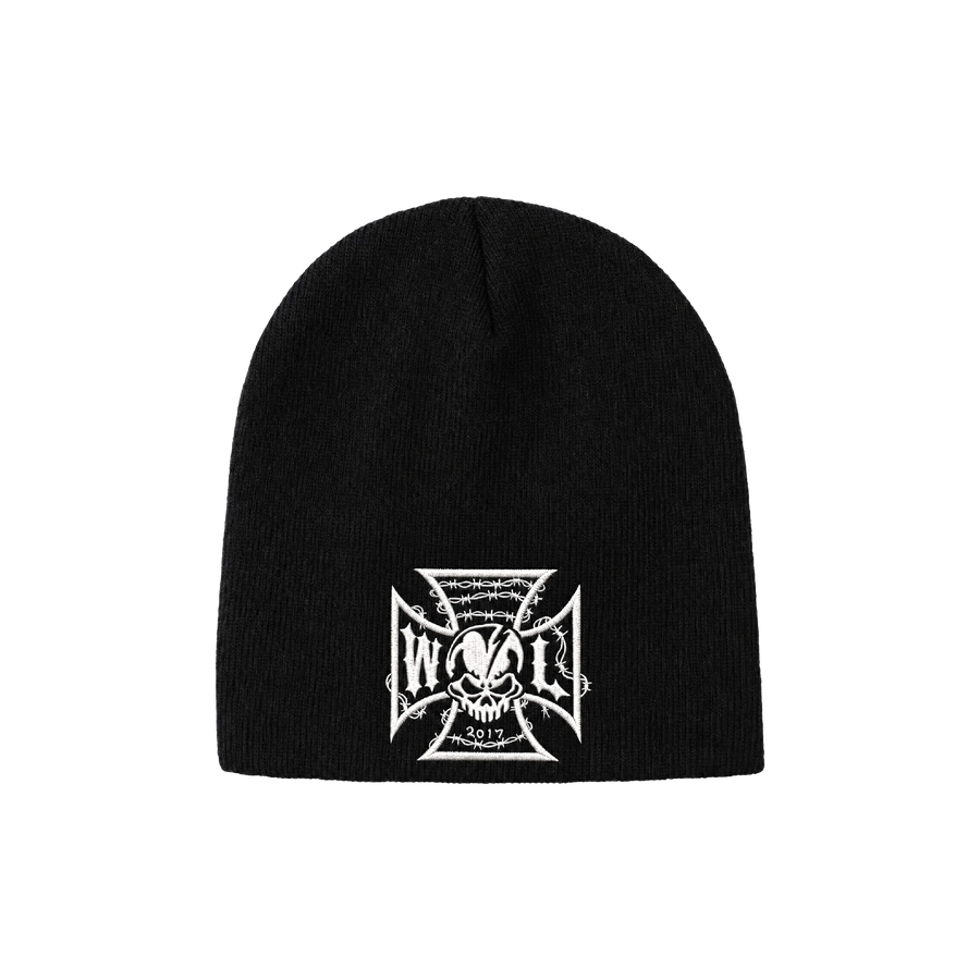 Iron Cross Skull Beanie - Black