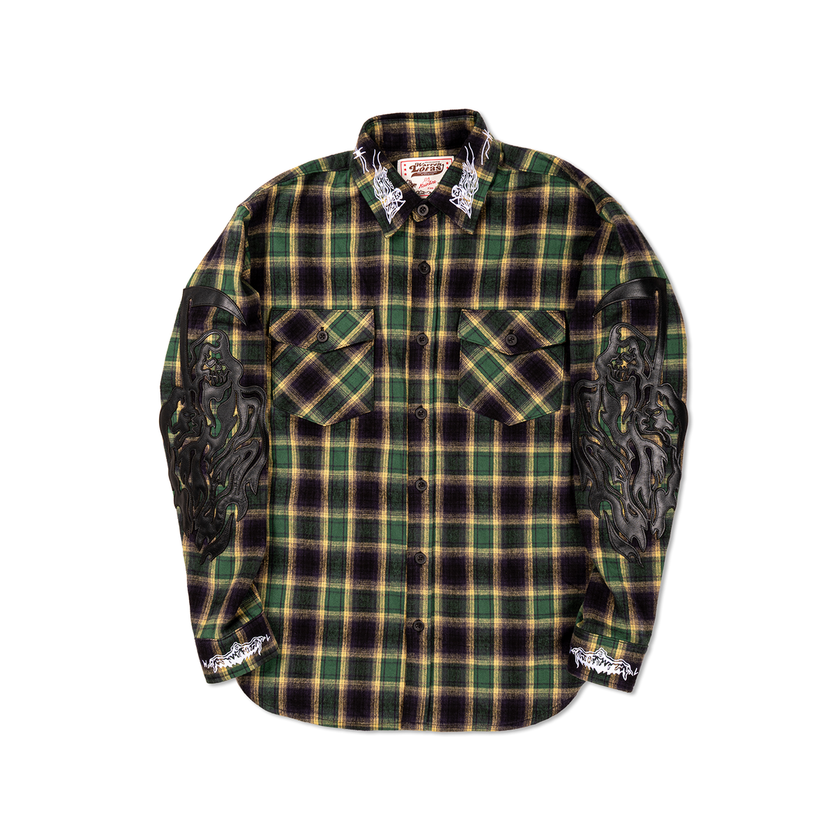 Reaper Appliqué Japanese Flannel Shirt  - Green Plaid
