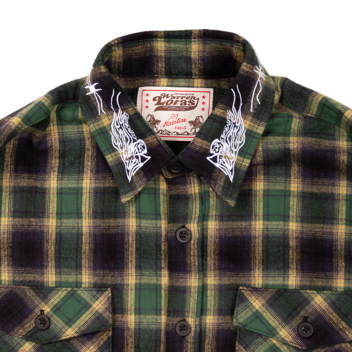 Reaper Appliqué Japanese Flannel Shirt  - Green Plaid