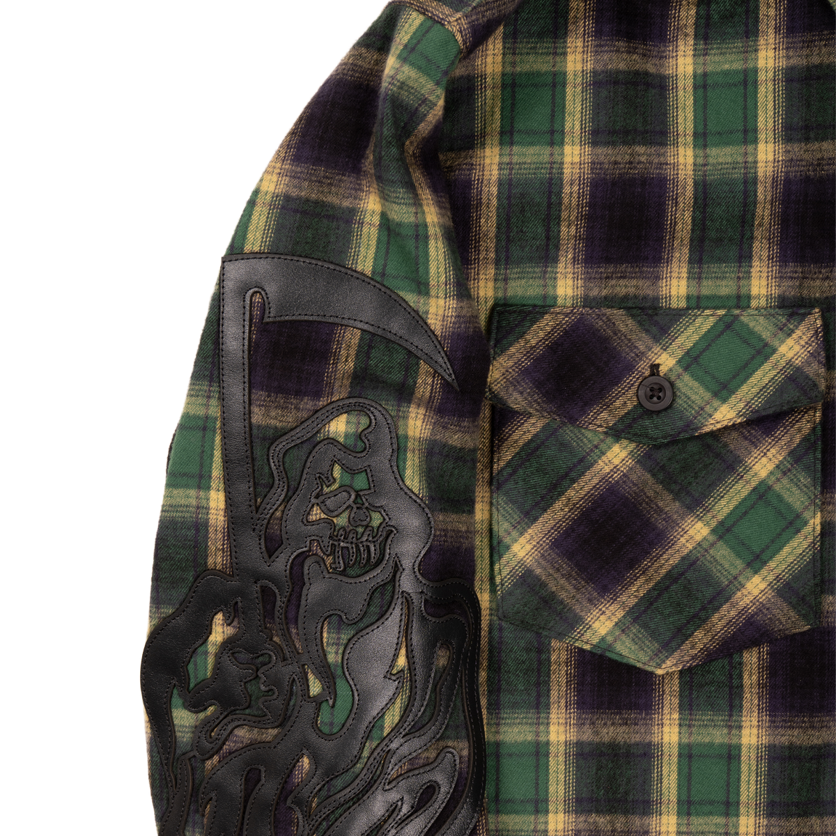 Reaper Appliqué Japanese Flannel Shirt  - Green Plaid