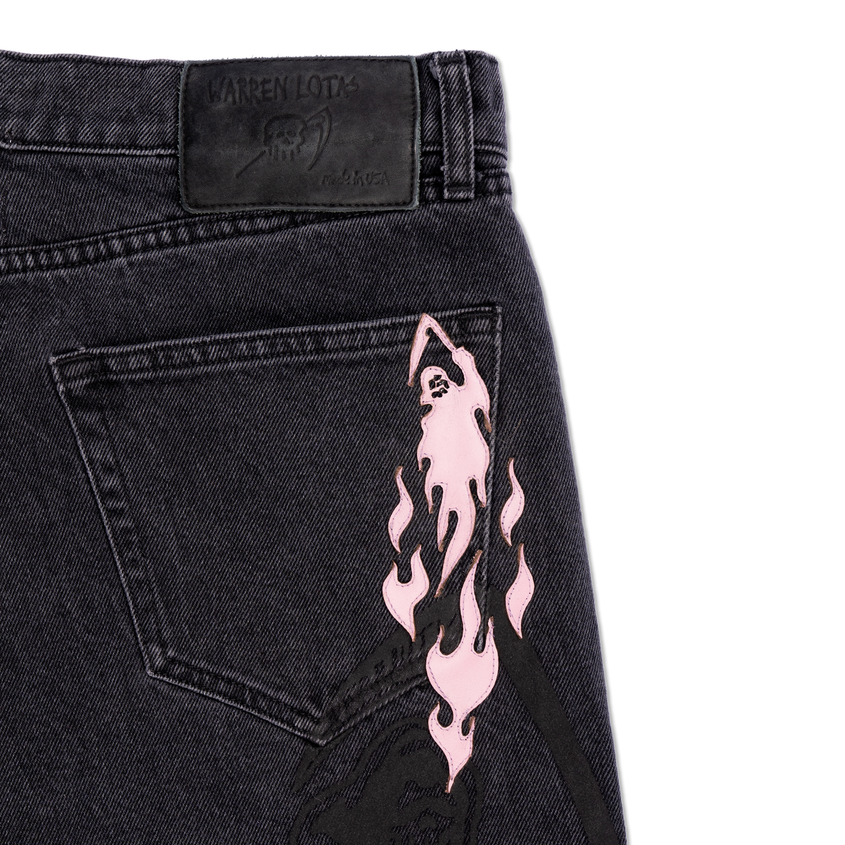 Leather Applique Reaper Denim Pant - Stonewash Black