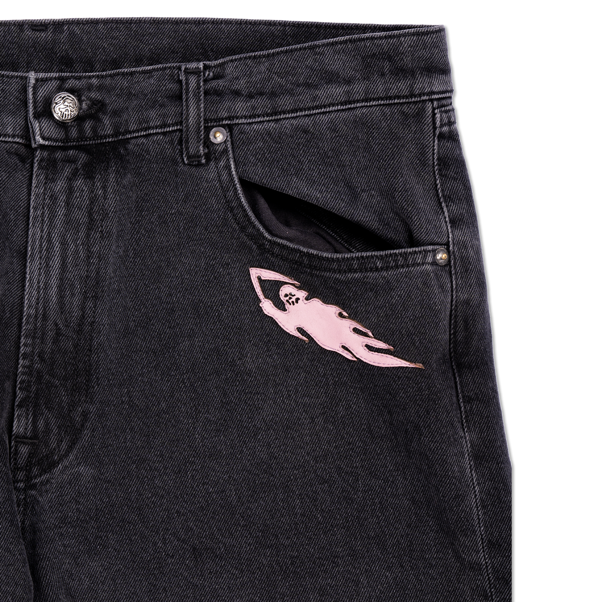 Leather Applique Reaper Denim Pant - Stonewash Black