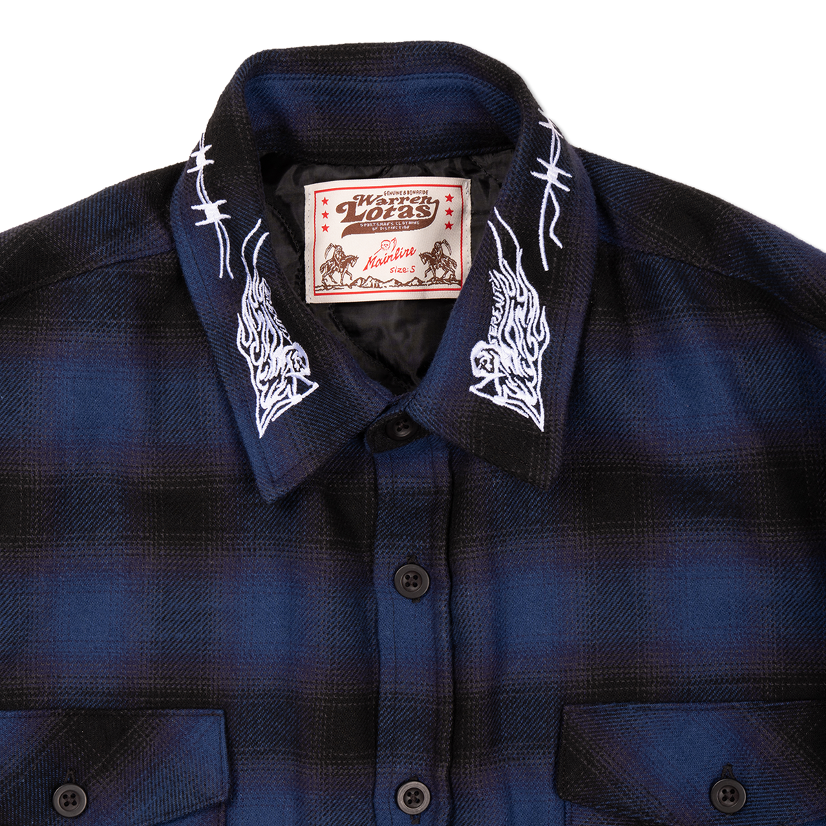 Reaper Appliqué Quilted Lined Japanese Flannel Shirt  - Blue Plaid