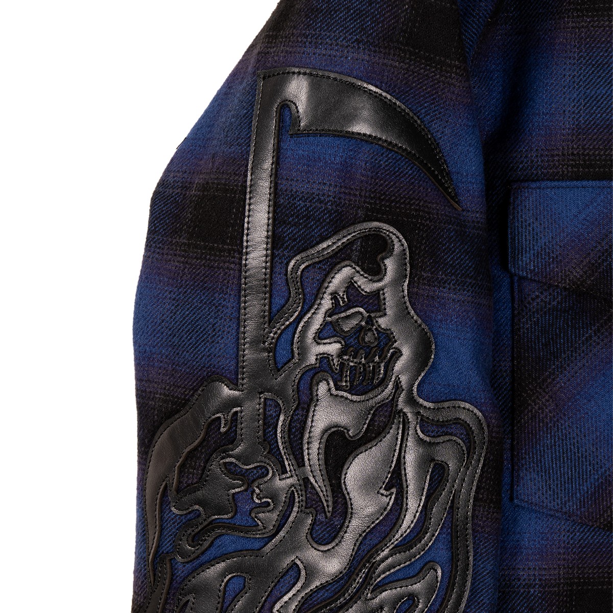 Reaper Appliqué Quilted Lined Japanese Flannel Shirt  - Blue Plaid
