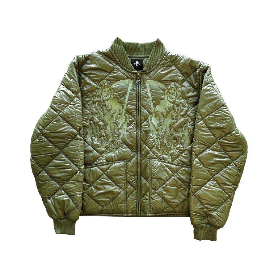 Quilted Bomber Jacket - Olive