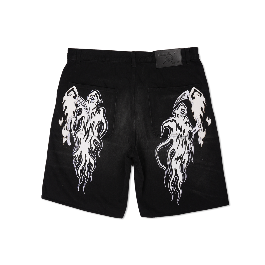 Leather Applique Reaper Denim Short - Faded Black