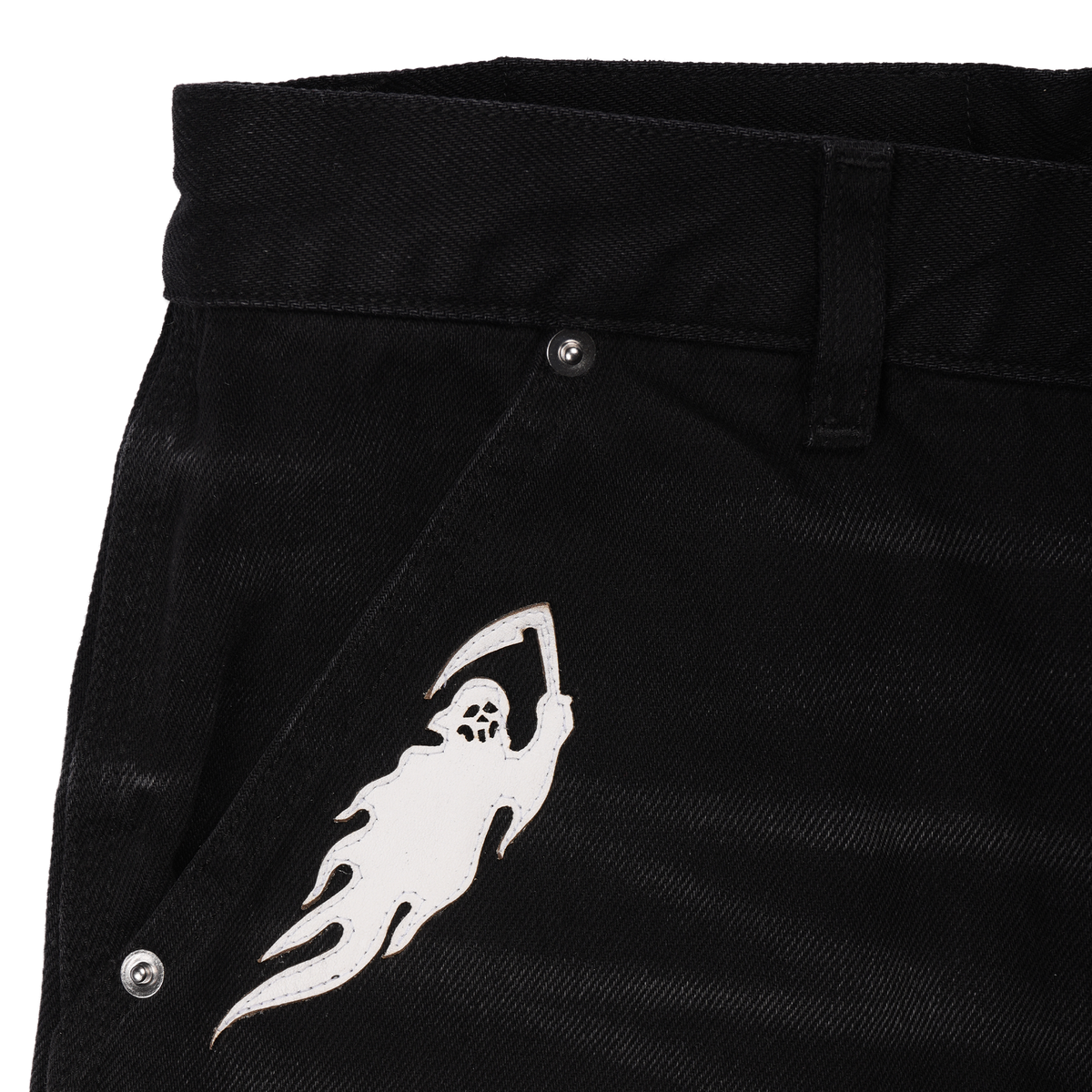 Leather Applique Reaper Denim Short - Faded Black