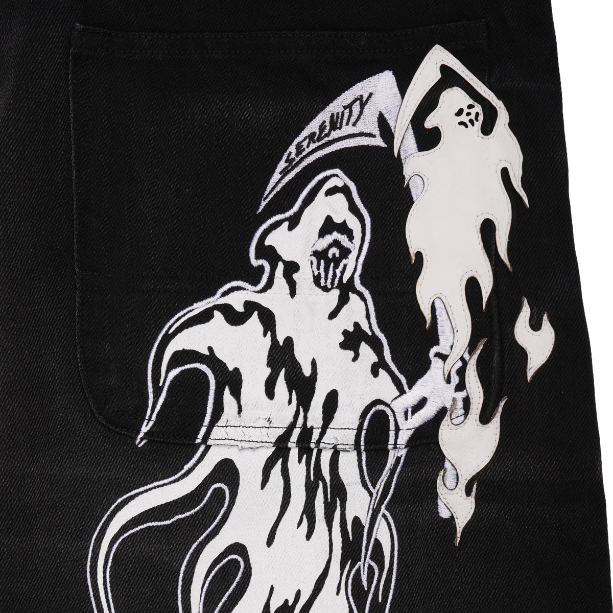 Leather Applique Reaper Denim Short - Faded Black