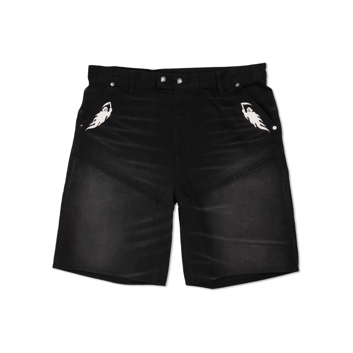 Leather Applique Reaper Denim Short - Faded Black
