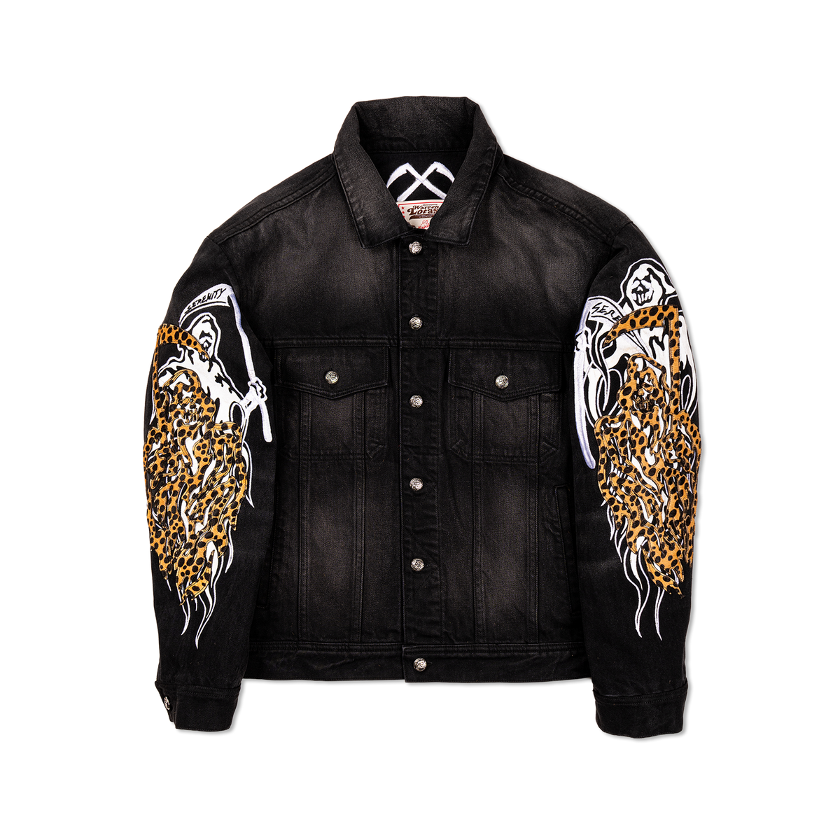 Reaper Appliqué Denim Trucker Jacket - Faded Black