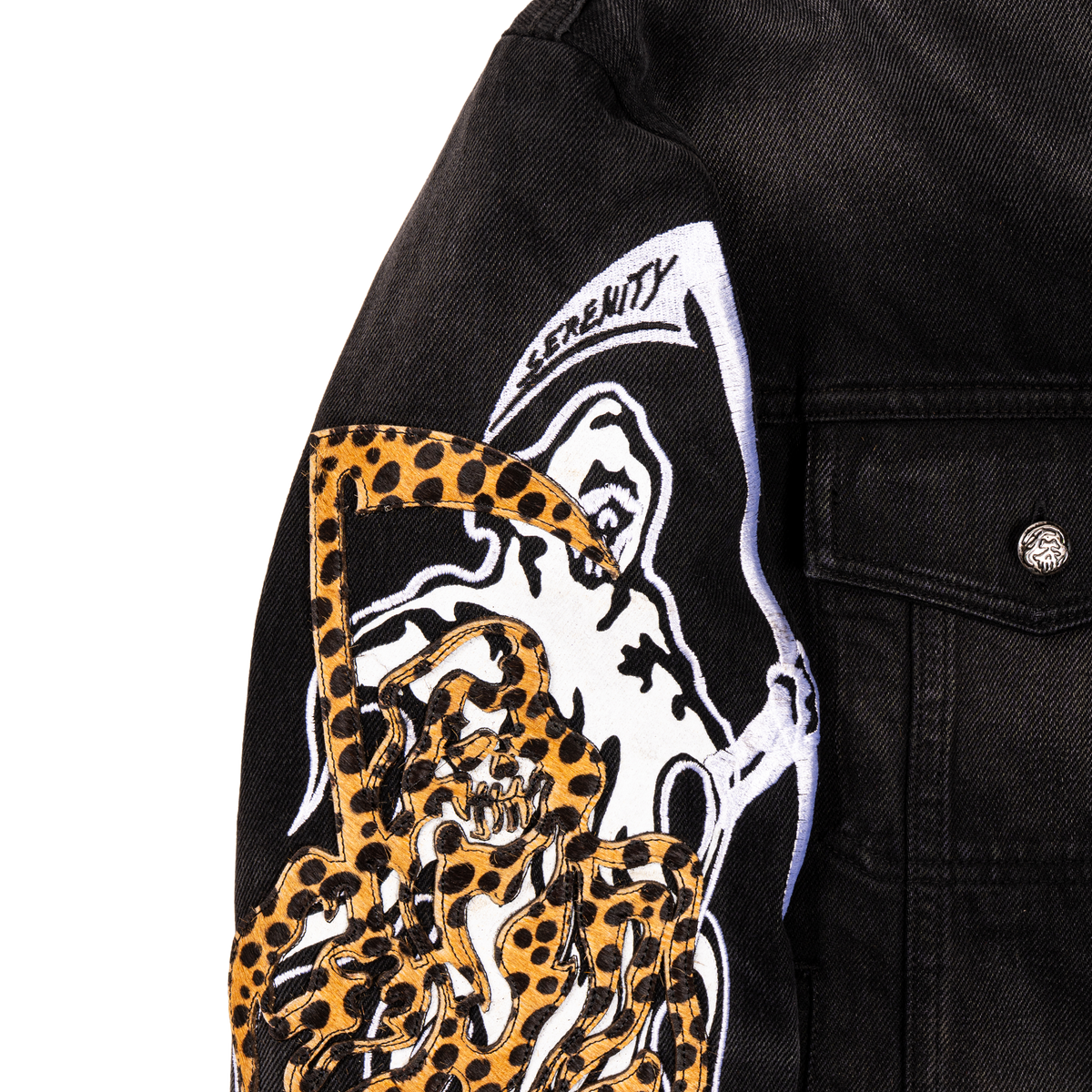 Reaper Appliqué Denim Trucker Jacket - Faded Black