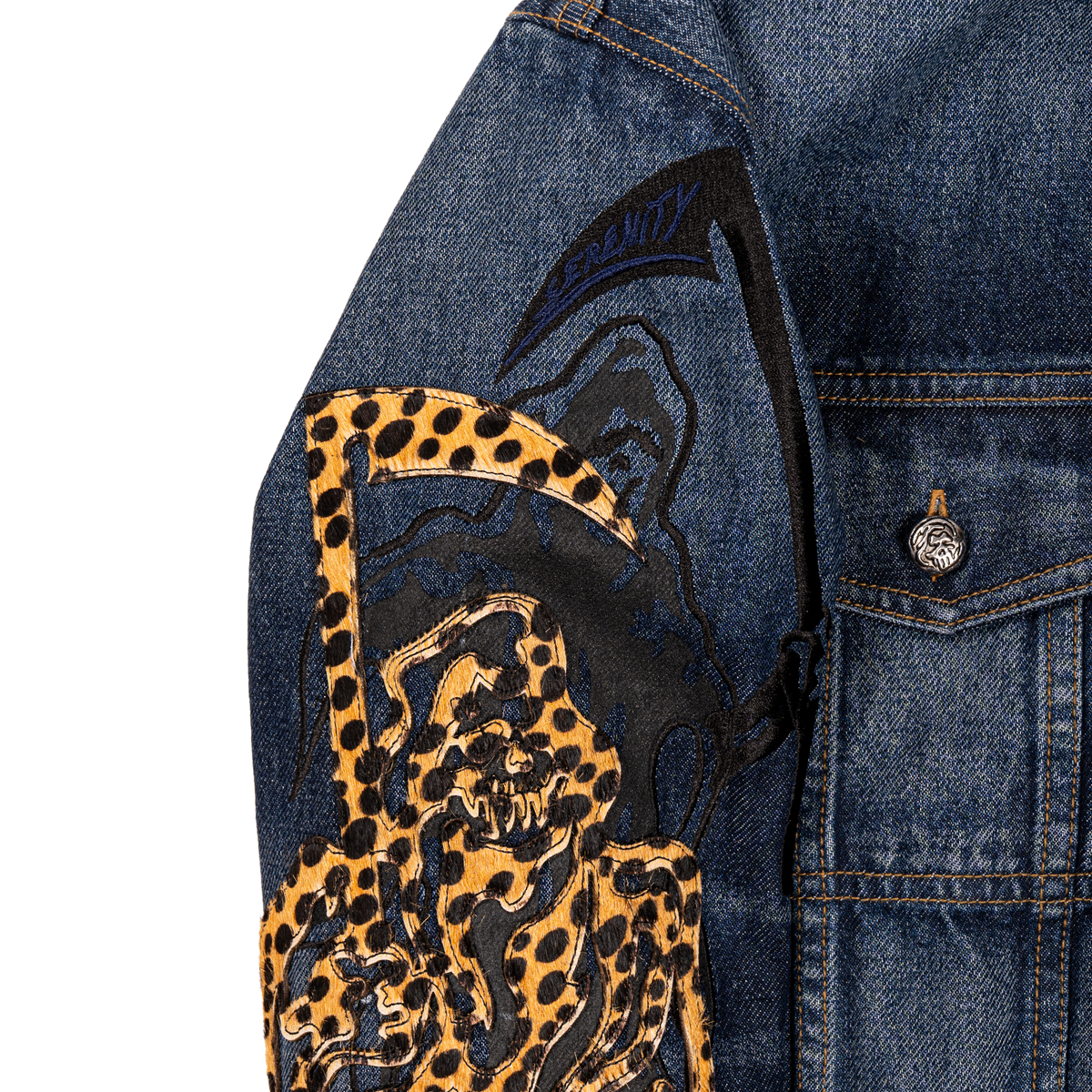 Reaper Appliqué Denim Trucker Jacket - Faded Indigo