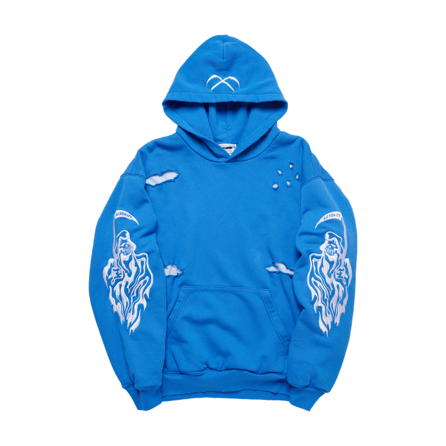 Serenity Reaper Distressed Thermal Lined Hoodie - Blue