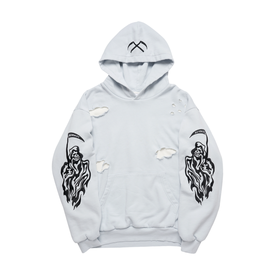 Serenity Reaper Distressed Thermal Lined Hoodie - Ice Grey