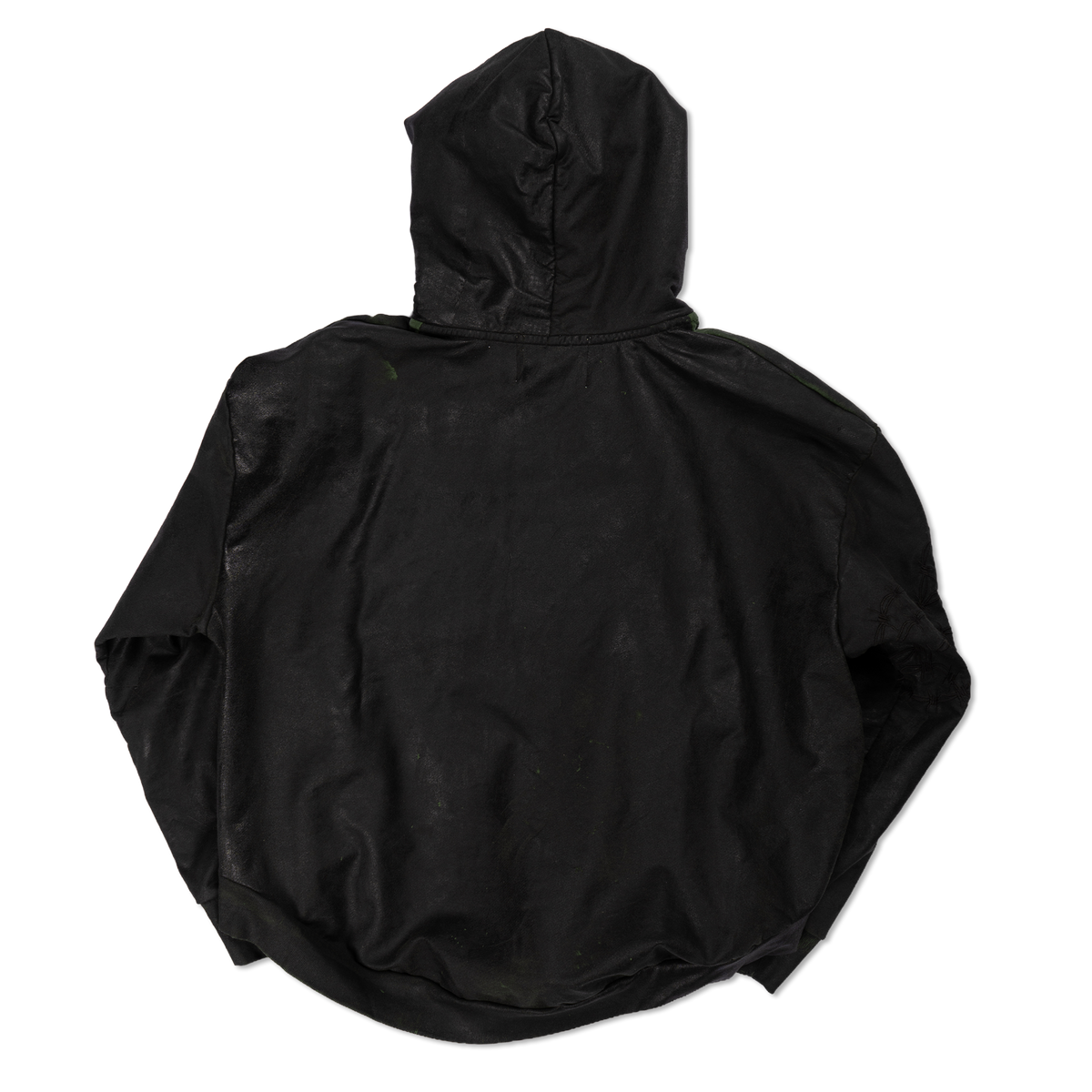 Leather Appliqué Shrunken Hoodie with Embroidered Barbed Wire - Grinch Green/Black