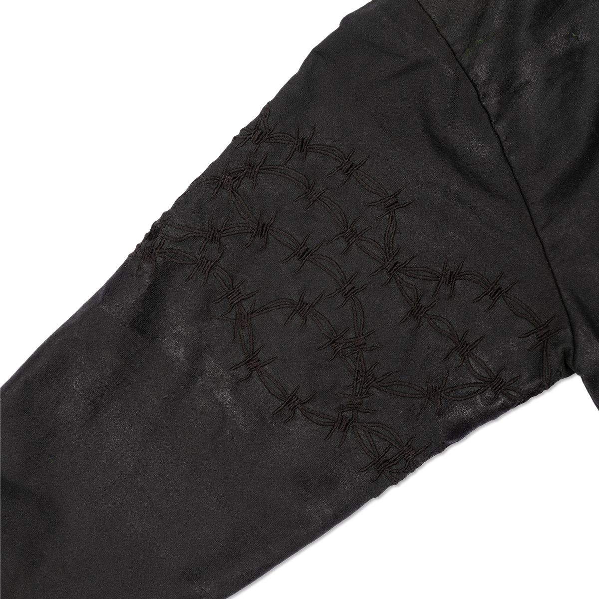 Leather Appliqué Shrunken Hoodie with Embroidered Barbed Wire - Grinch Green/Black