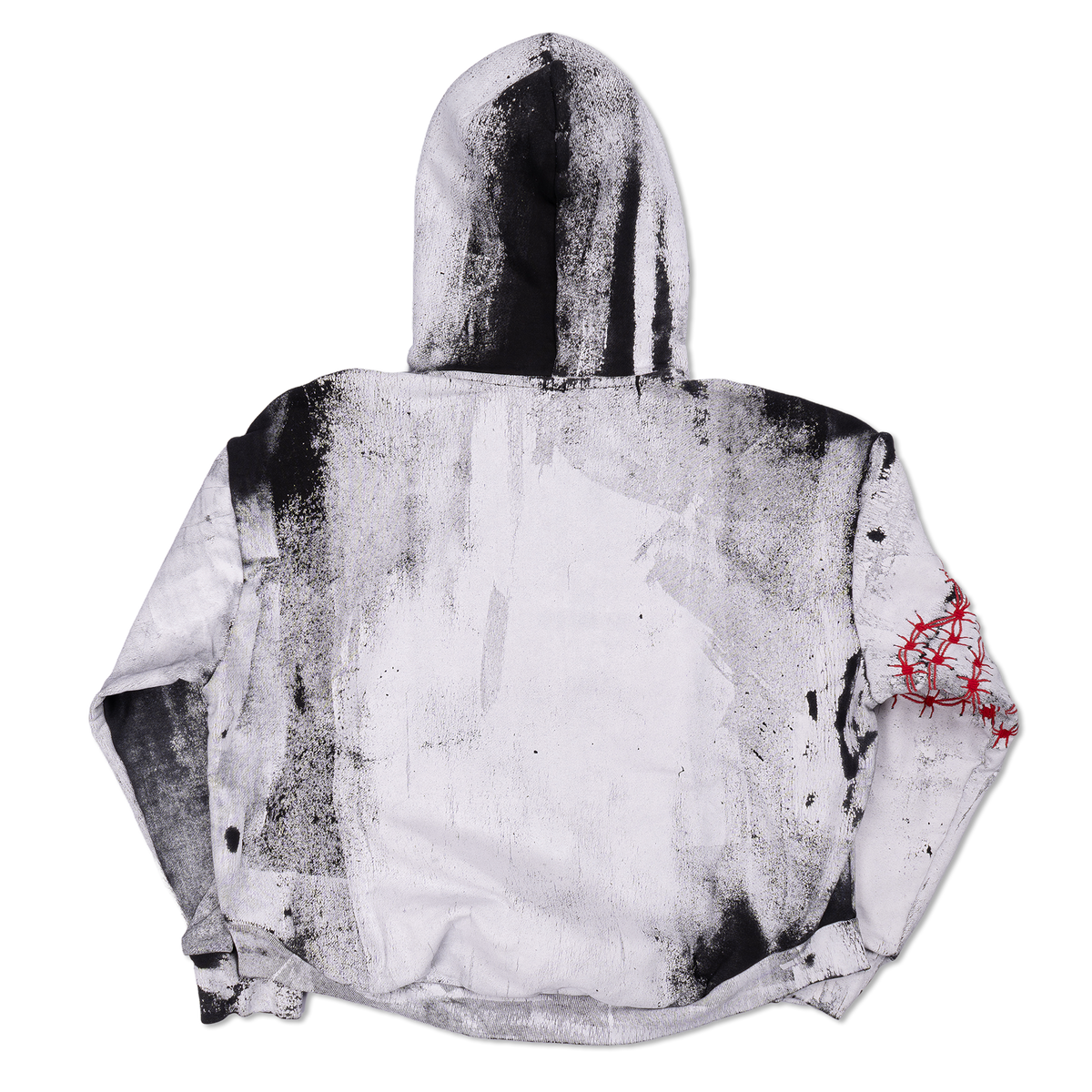 Leather Appliqué Shrunken Hoodie with Embroidered Barbed Wire - White/Black