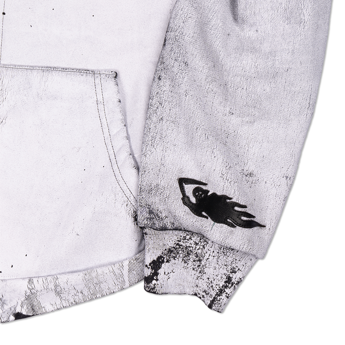 Leather Appliqué Shrunken Hoodie with Embroidered Barbed Wire - White/Black