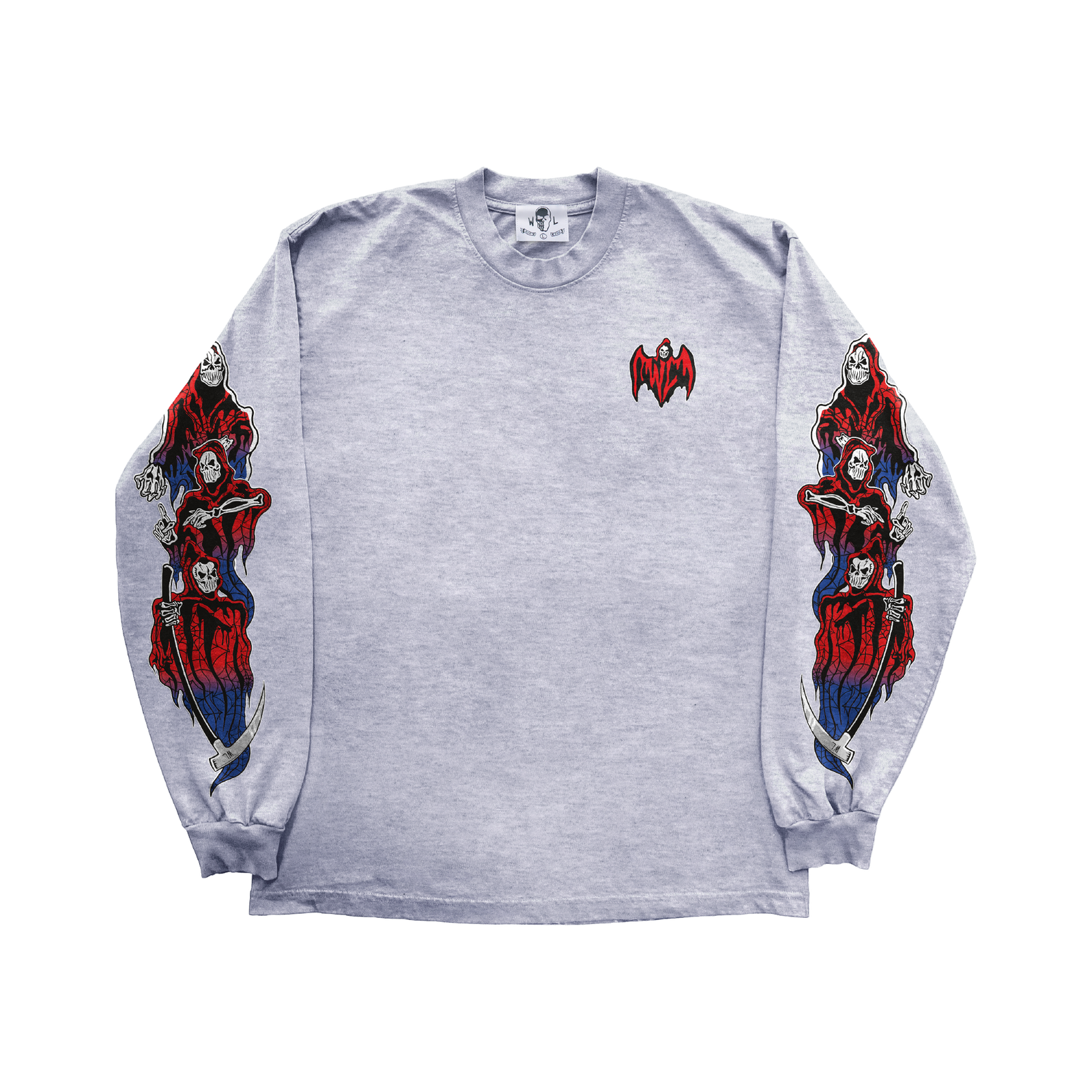 Web Three Reapers Long Sleeve T-Shirt - Heather Grey