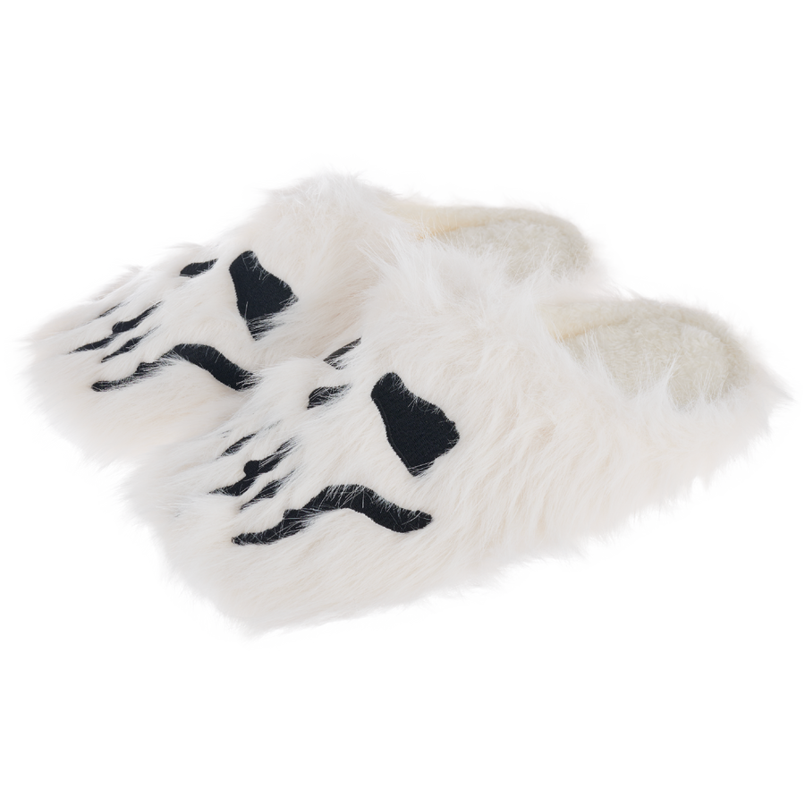 Furry Skull Slippers - White