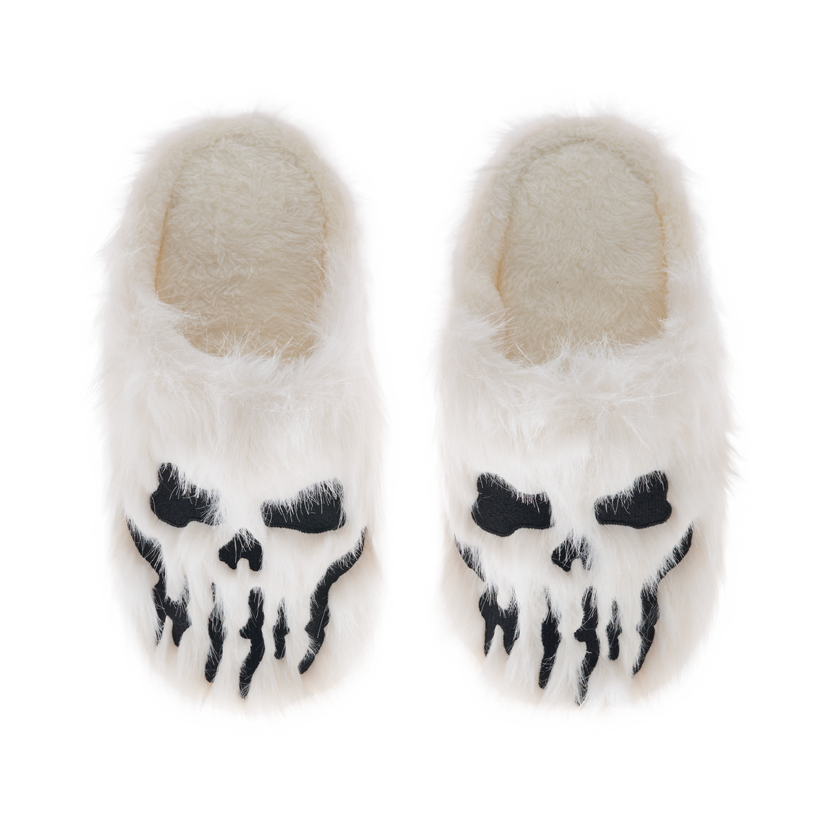 Furry Skull Slippers - White