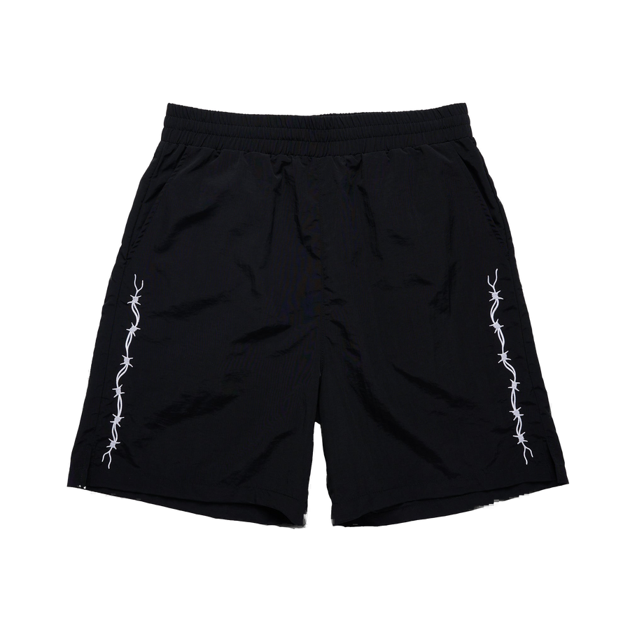 Barbed Wire Nylon Track Shorts - Black - clean background