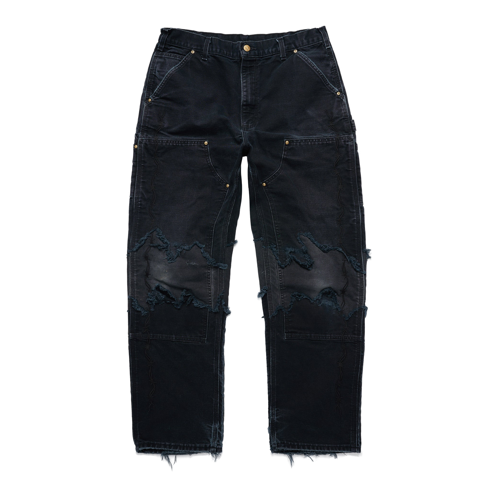 Barbed Wire Reconstructed Vintage Carhartt Double Knee Pants - Black - clean background