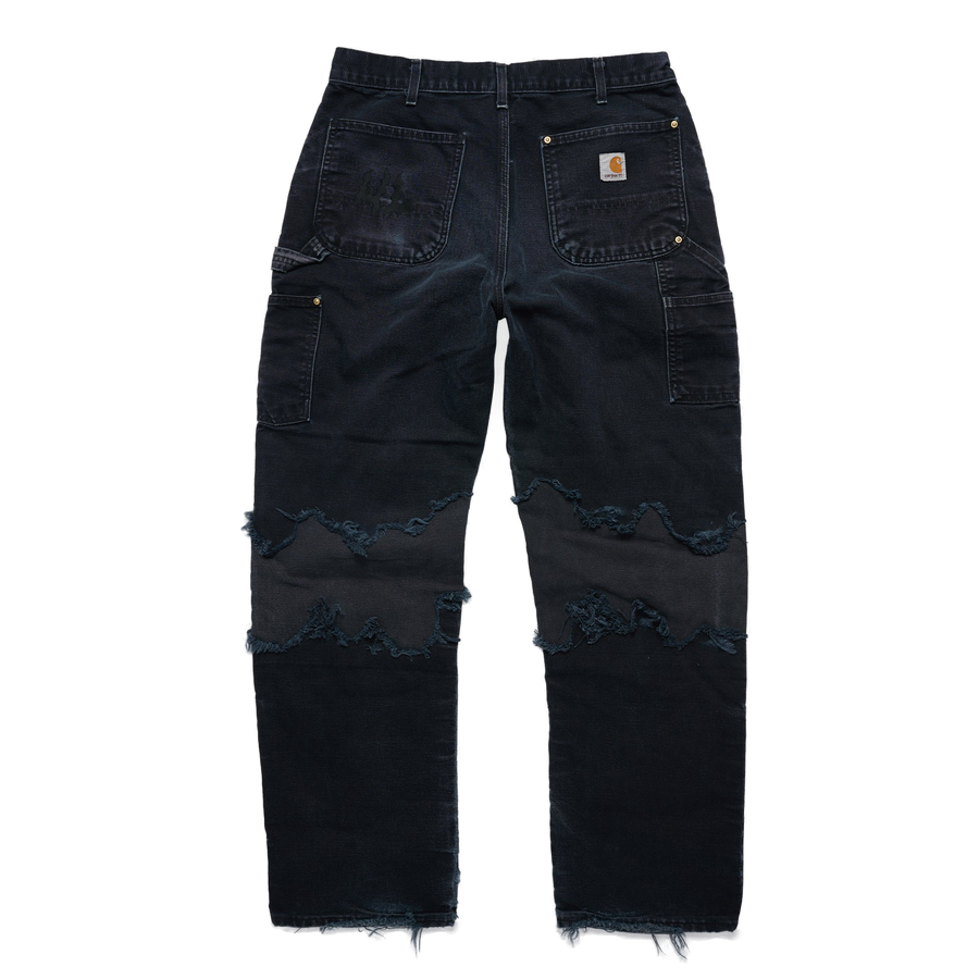 Barbed Wire Reconstructed Vintage Carhartt Double Knee Pants - Black - clean background