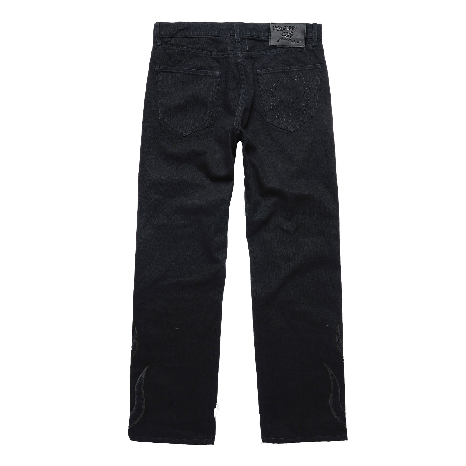 Flame Leather Appliqué Denim Pants - Washed Black - clean background