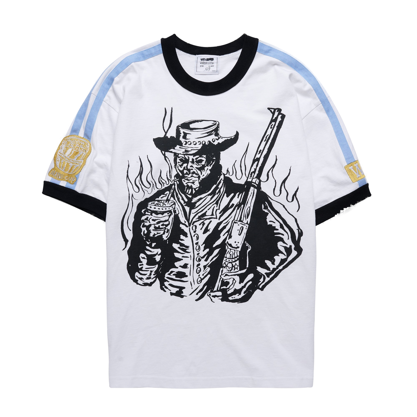 Gaucho Striped Ringer Shirt - White/Baby Blue - clean background