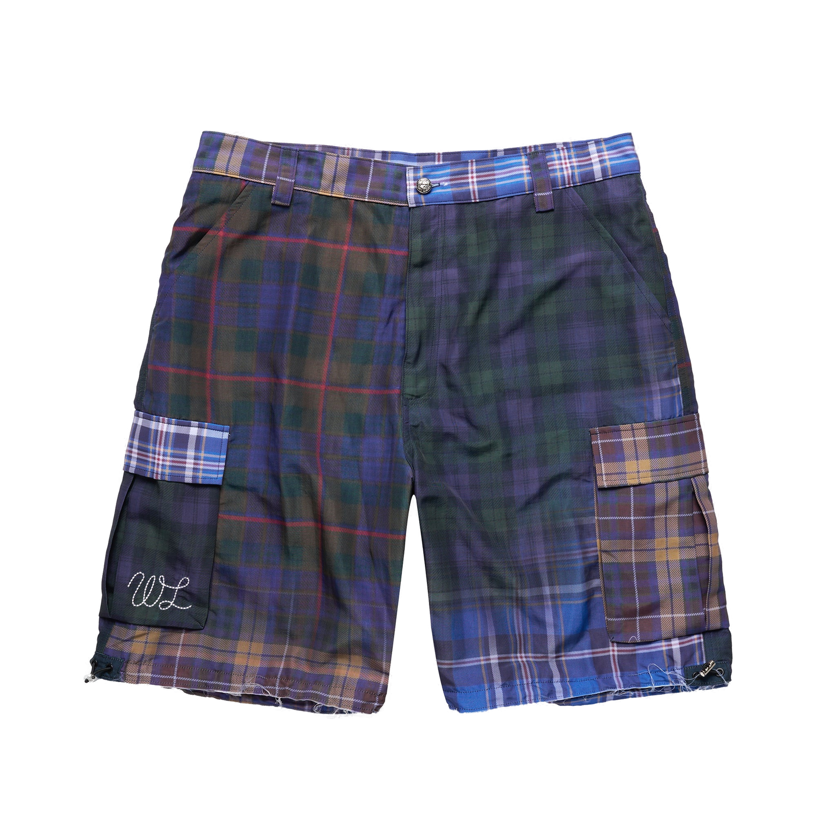Hybrid-Plaid Nylon Cargo Shorts - clean background