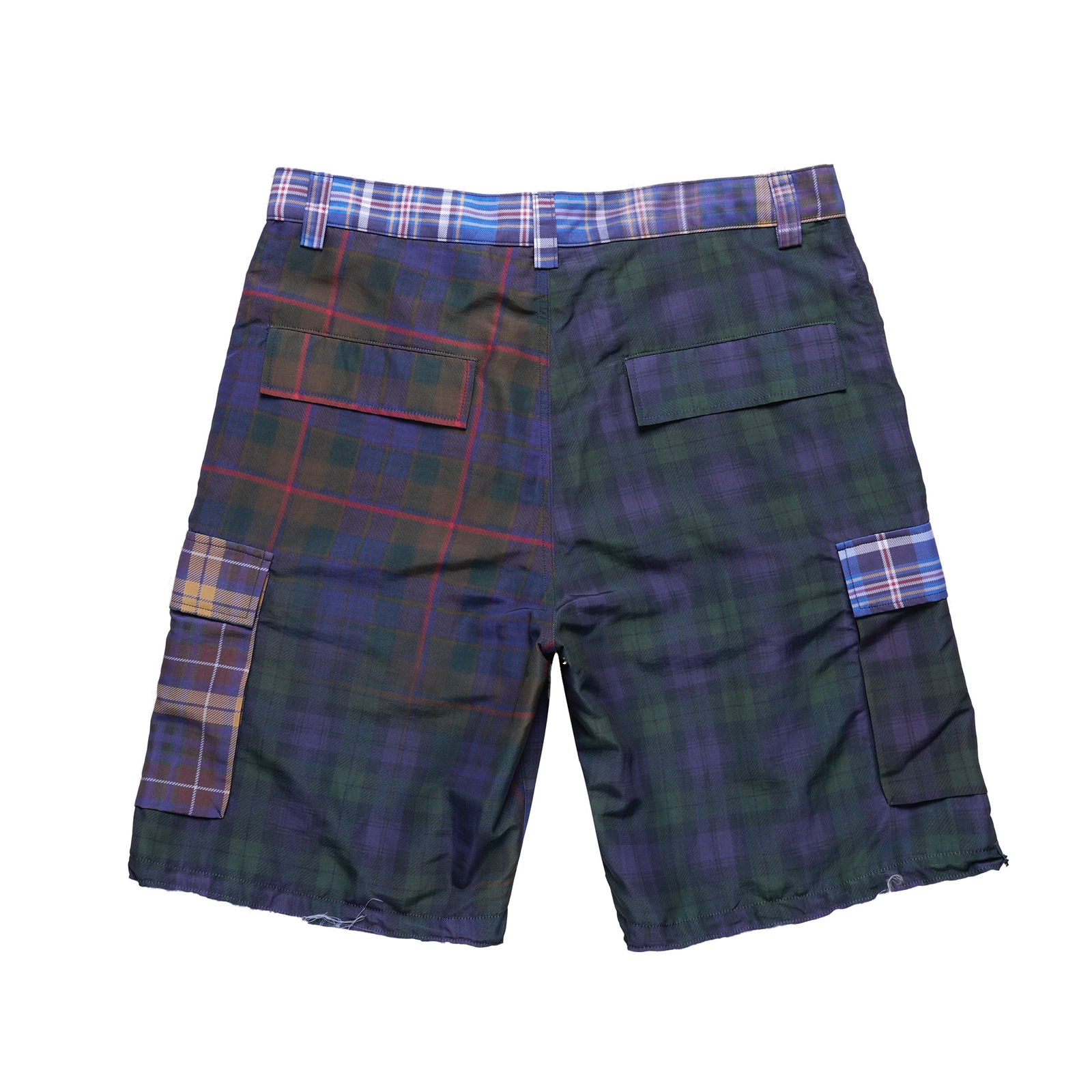 Hybrid-Plaid Nylon Cargo Shorts - clean background