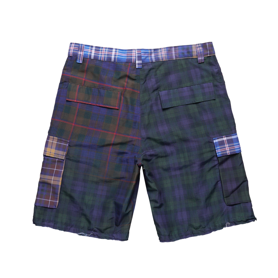 Hybrid-Plaid Nylon Cargo Shorts - clean background